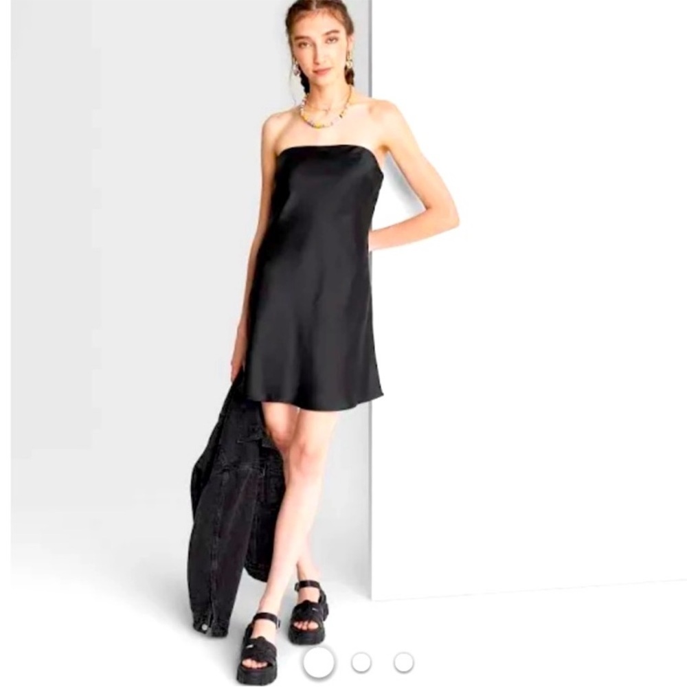 Wild Fable Black Satin Strapless Dress